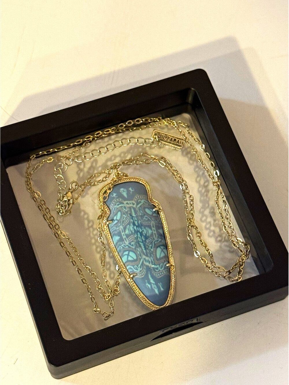 JILZARAH Blue Artisan Clay Statement Pendant Necklace Silver Tone Long Chain